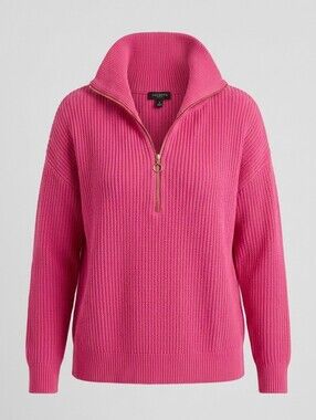 Talbots Plus Size Pink 1/4 Zip Cotton Wool Turtleneck Women Pullover Sweater 2X